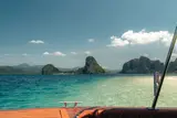 Aerial drone view of snorkelers above a Linapacan coral reef in the clearest water in the Philippines during the 3D2N expedition